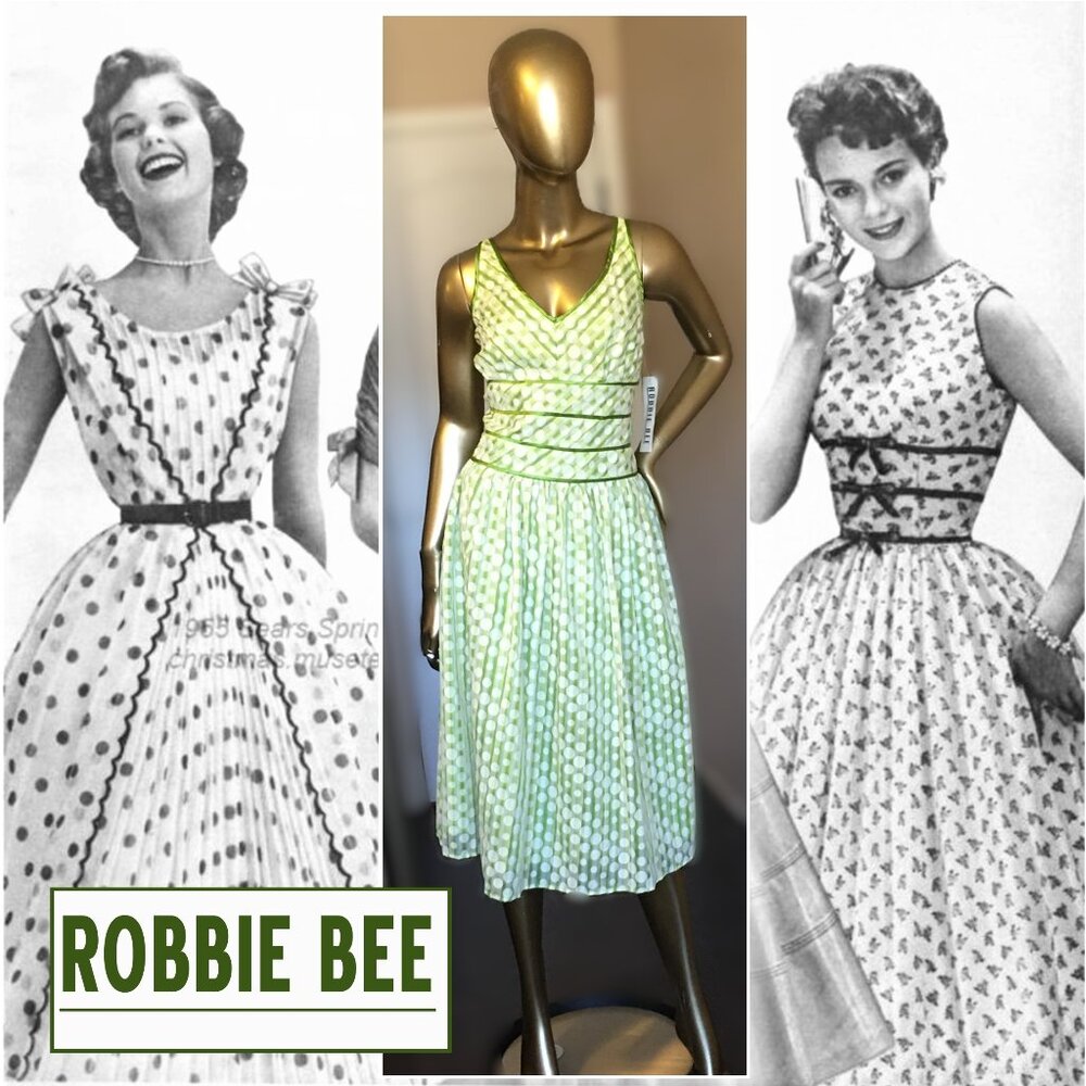 ROBBIE BEE 🪞 Fit & Flare green polka dot dress 🪞 NEW WITH TAGS!!